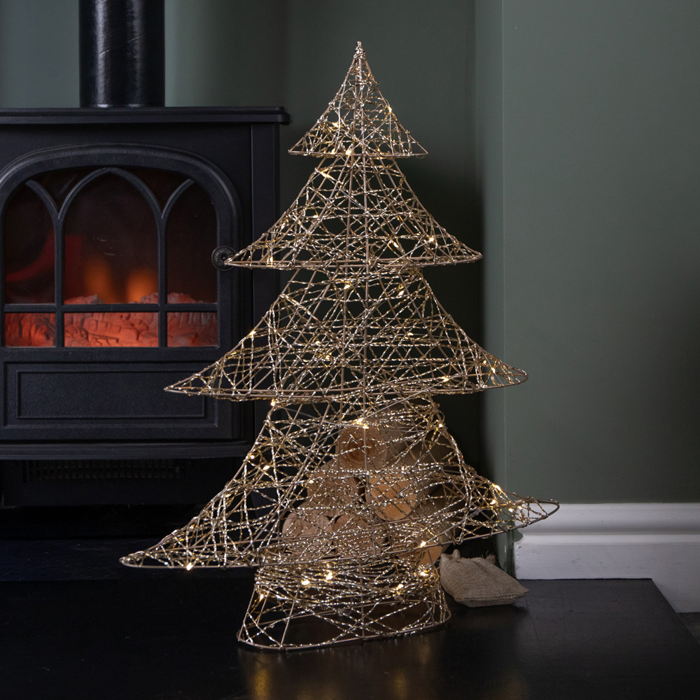 Samuel Alexander 30 Warm White LED Battery Operated Light-Up Gold Weave Christmas Tree 60cm Image 1