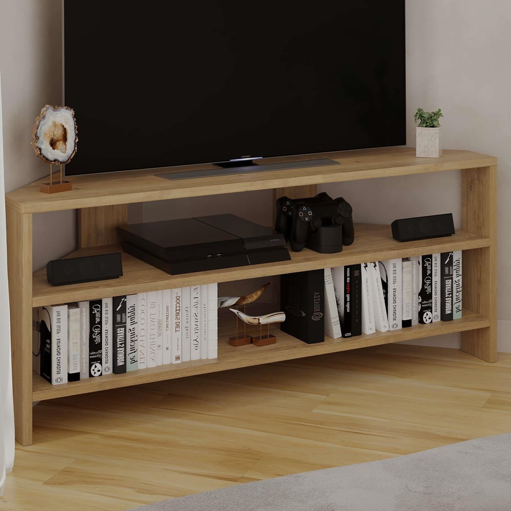 Decortie Thales 2 Shelf Oak Modern Corner TV Unit Image 5