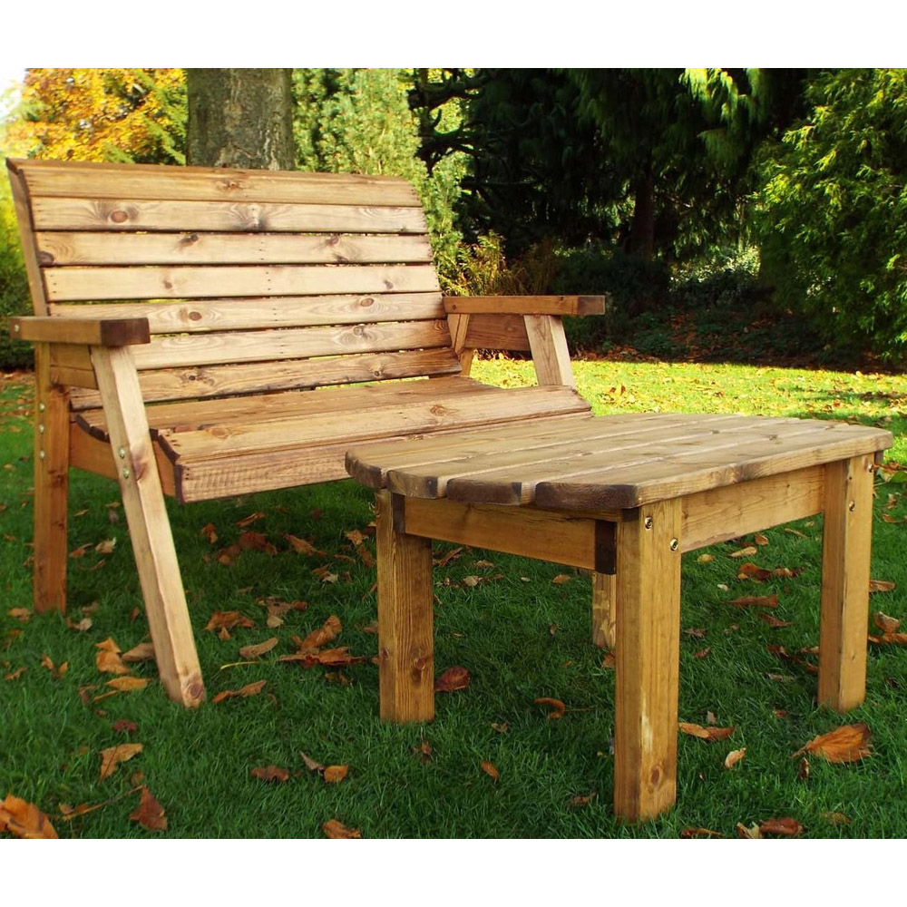 Samuel Alexander 2 Seater Chunky Rustic Wooden Garden Bench with Coffee Table Image 6