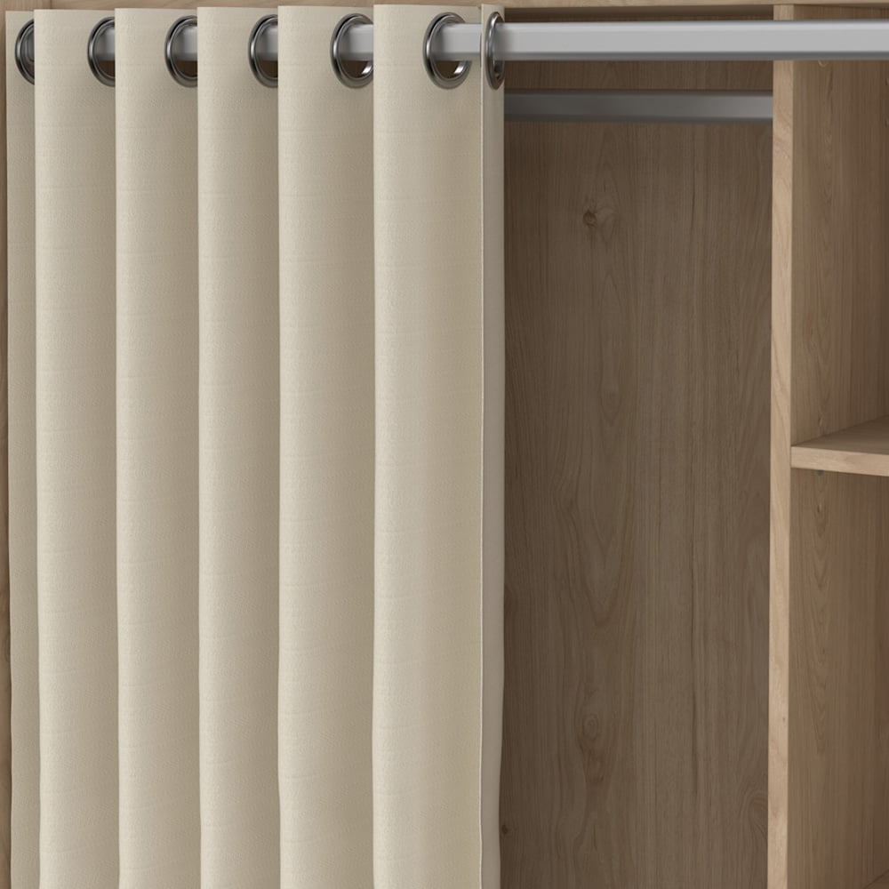 Florence Uppsala 7 Shelf Jackson Hickory Oak Open Wardrobe with Beige Textile Curtain Image 6