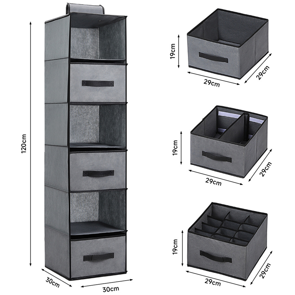 H&O Direct 6 Tier Grey and Black Hanging Closet Organiser Image 5