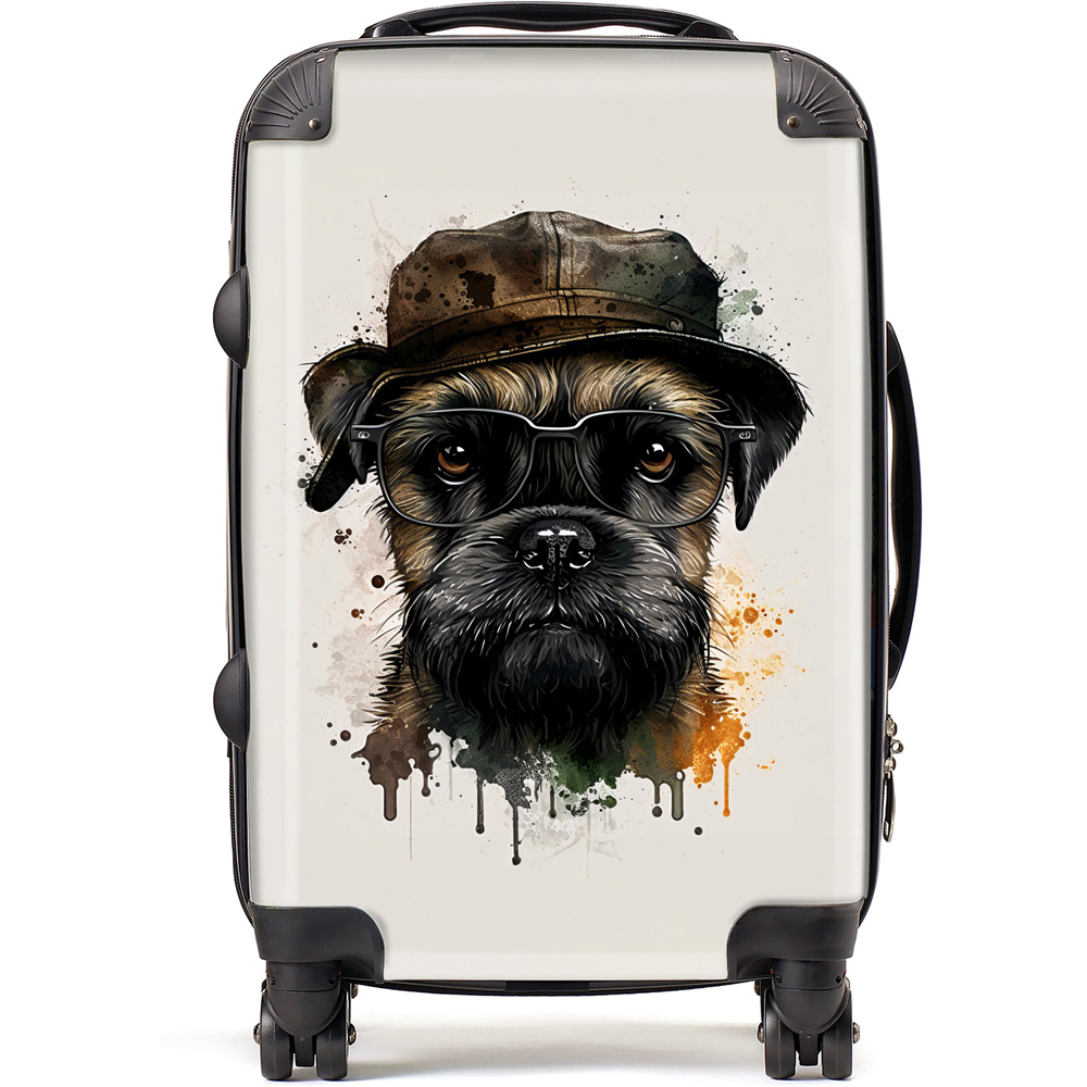 Warren Reed Designer Cabin Splashart Border Terrier Dog with Glasses Suitcase Image 1