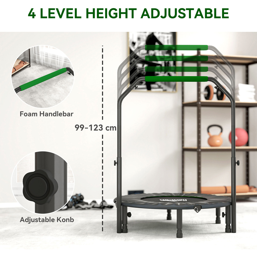 HOMCOM 3.3ft Green Foldable Mini Trampoline with Adjustable Foam Handle Image 8