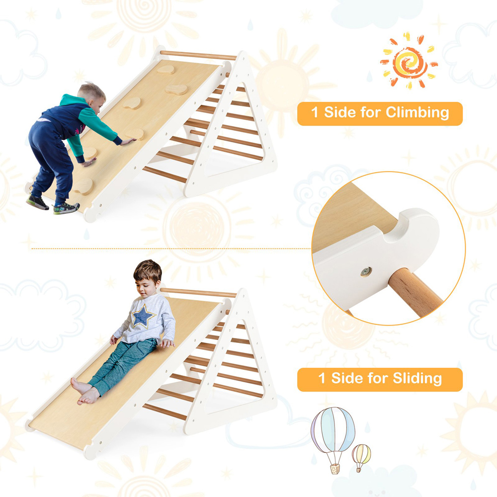 Costway White 2 Triangle Ladder and Ramp Climbing Toy Set Image 7