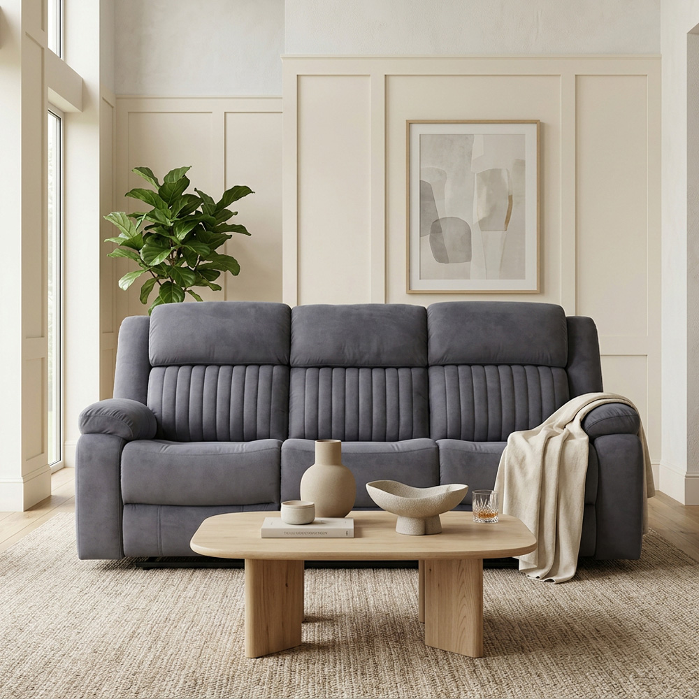 Haddon 3 Seater Dark Grey Manual Recliner Sofa Image 4