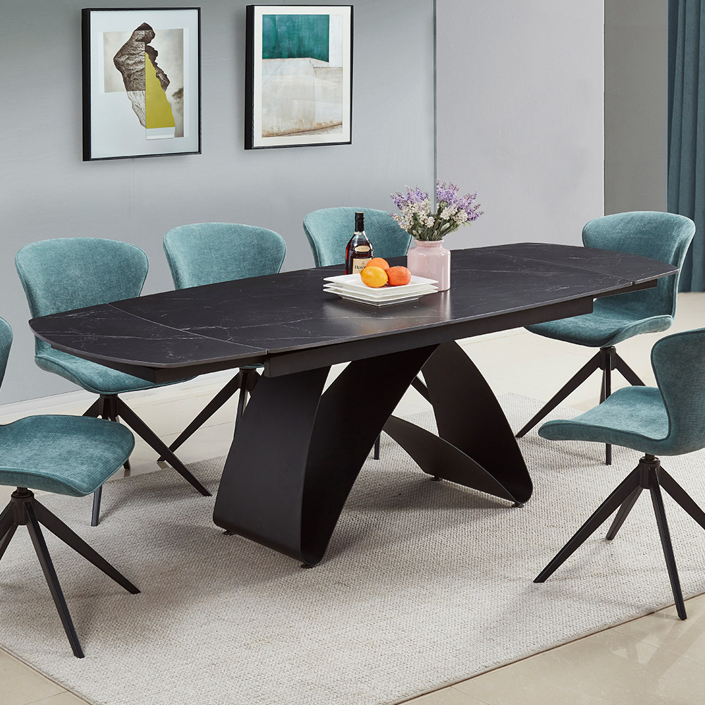 DS Living Maelis 6 Seater Dining Table Black and Grey Intertwined Stone Image 1