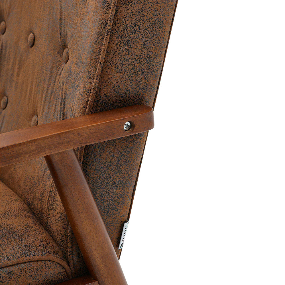 Living and Home Brown Linen Cushion Modern Wood Frame Upholstered Lounge Chair Image 5