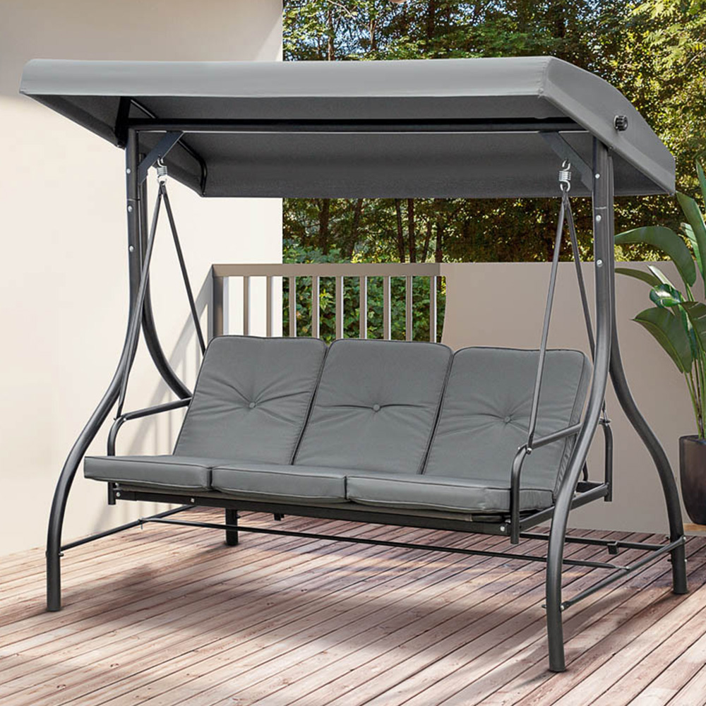 Outsunny 3 Seater Dark Grey Swing Chair with Canopy Image