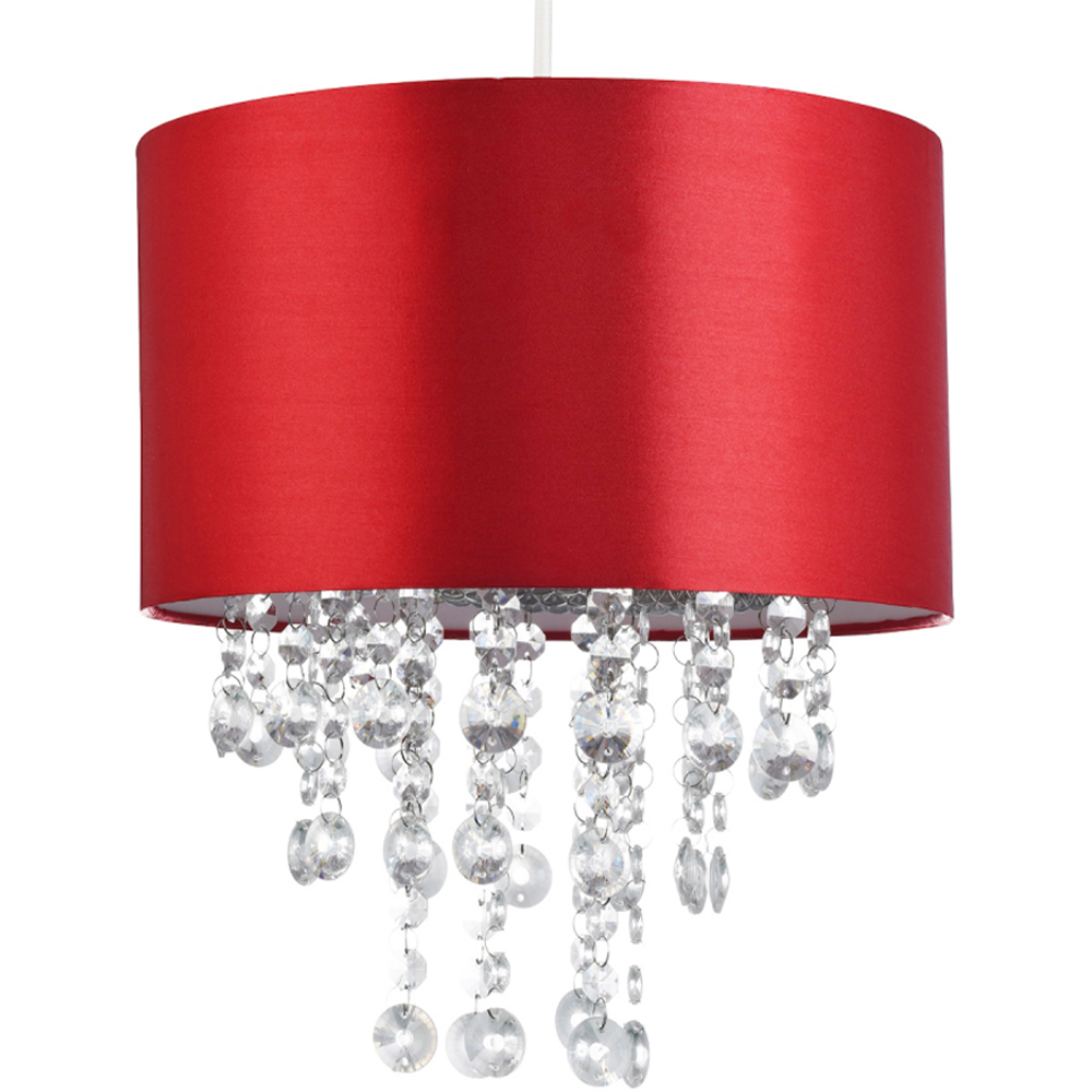 Happy Homewares Red Satin Fabric Transparent Acrylic Droplets Pendant Shade Image 1