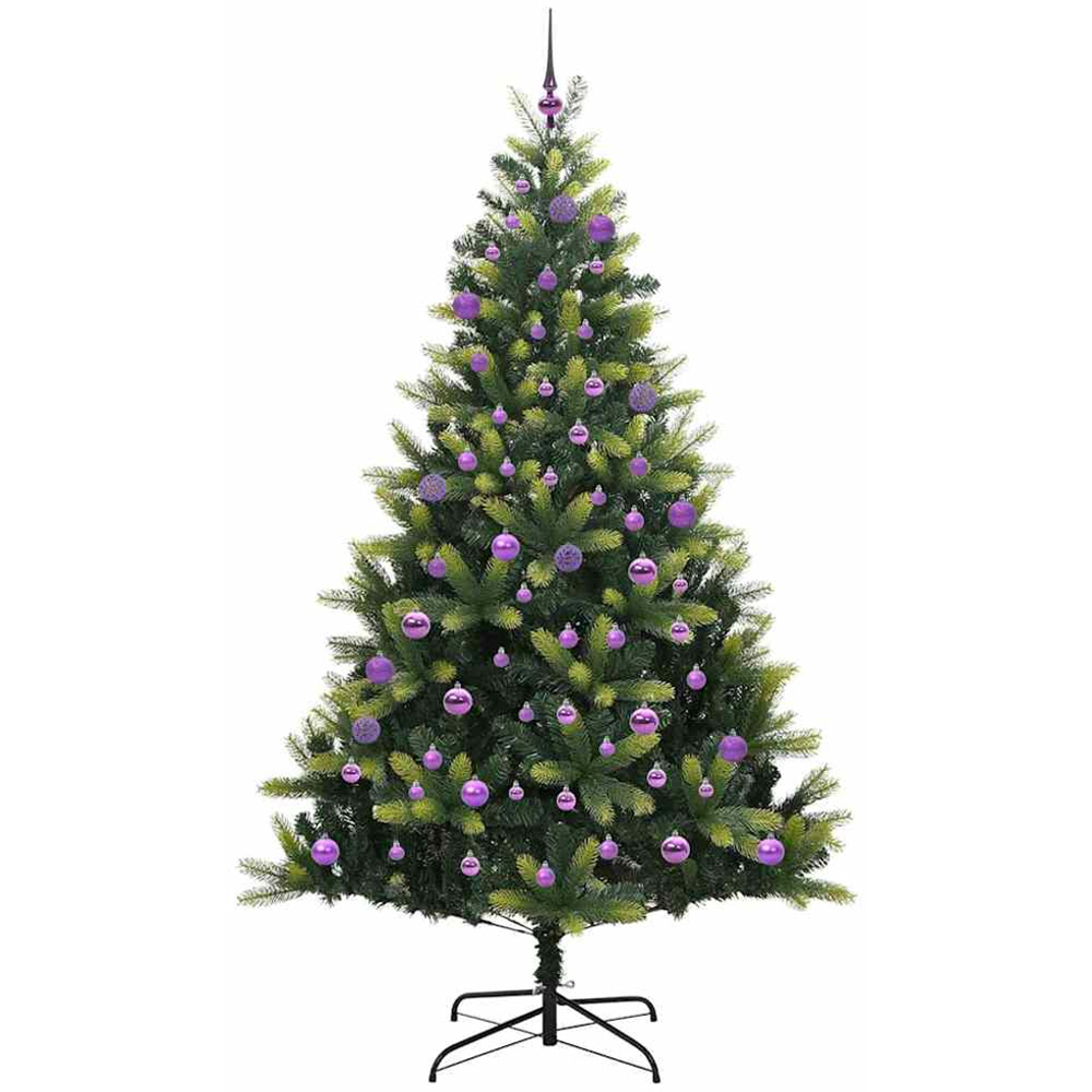 vidaXL Pre-Lit Lilac Baubles Green Artificial Hinged Christmas Tree 6ft Image 4