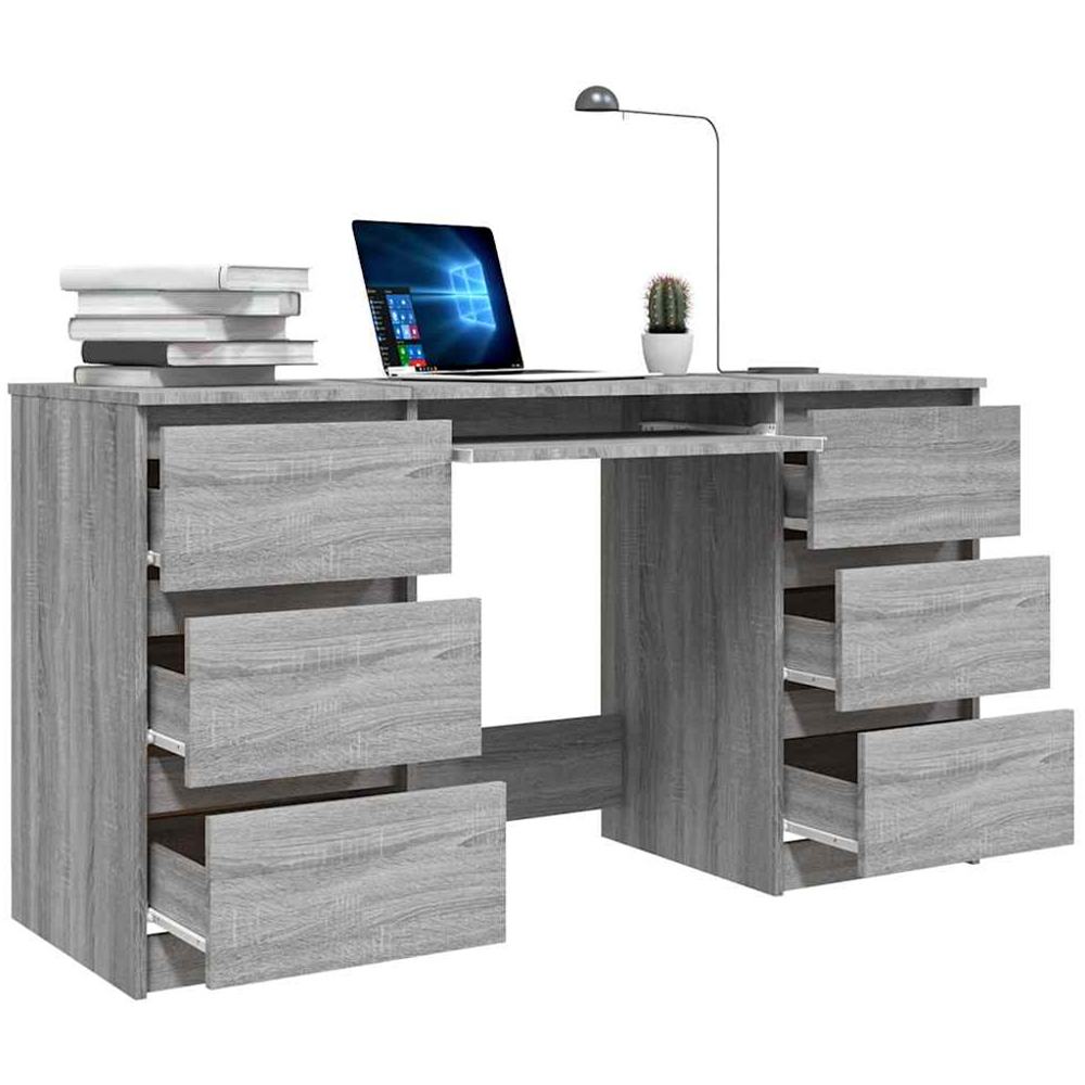 vidaXL 6 Drawer Computer Desk with Keyboard Tray Sonoma Grey Image 6