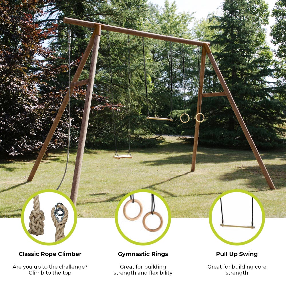 Soulet Galdar Kids Wooden Swing Set with Rope and Trapeze Image 5