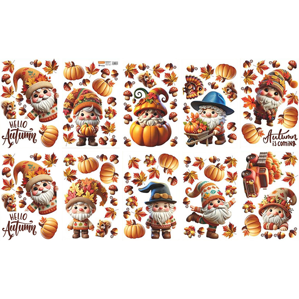 Walplus Halloween 111 Piece Autumn Whimsical Gnomes Window Cling Set Image 1