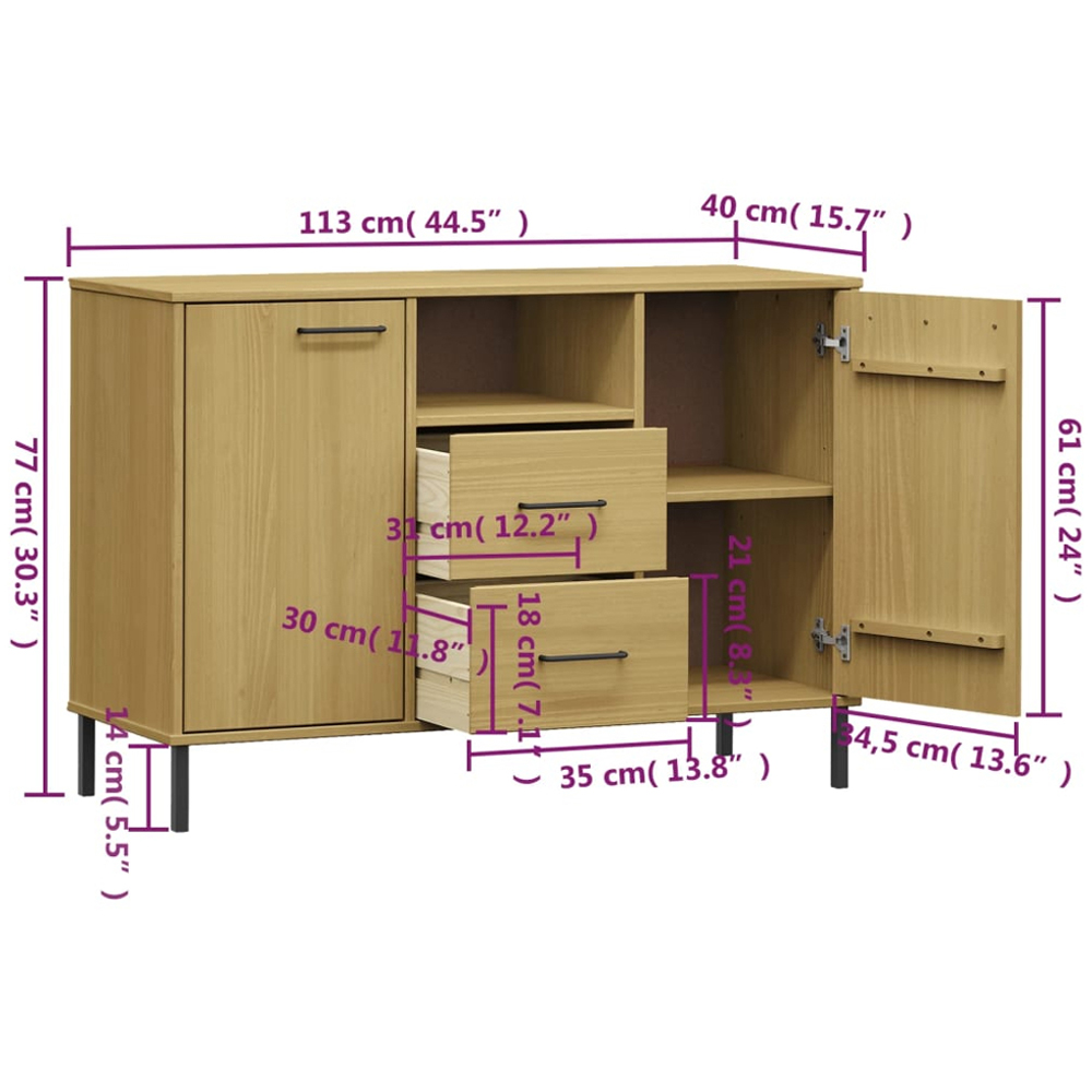 vidaXL Oslo 2 Door 2 Drawer Sideboard with Metal Legs Image 8