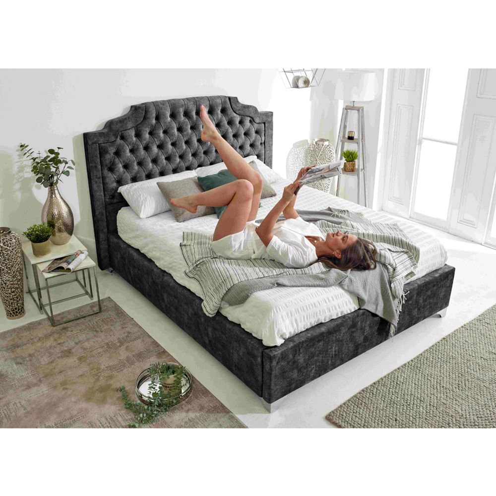 Eleganza Ryker Single Granite Oakland Fabric Bed Frame with Chesterfield Headboard Image 7