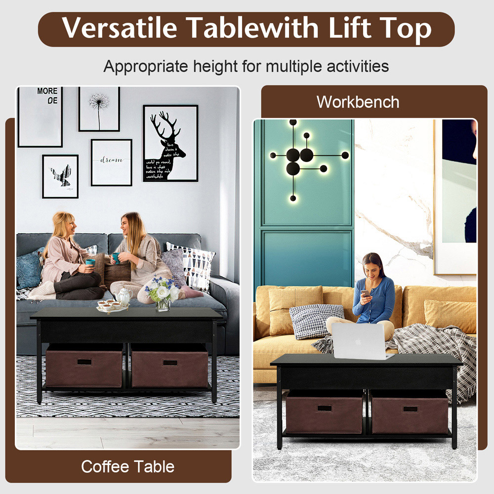 Costway 2 Drawer Black Lift Up Top Coffee Table with Hidden Storage Image 8