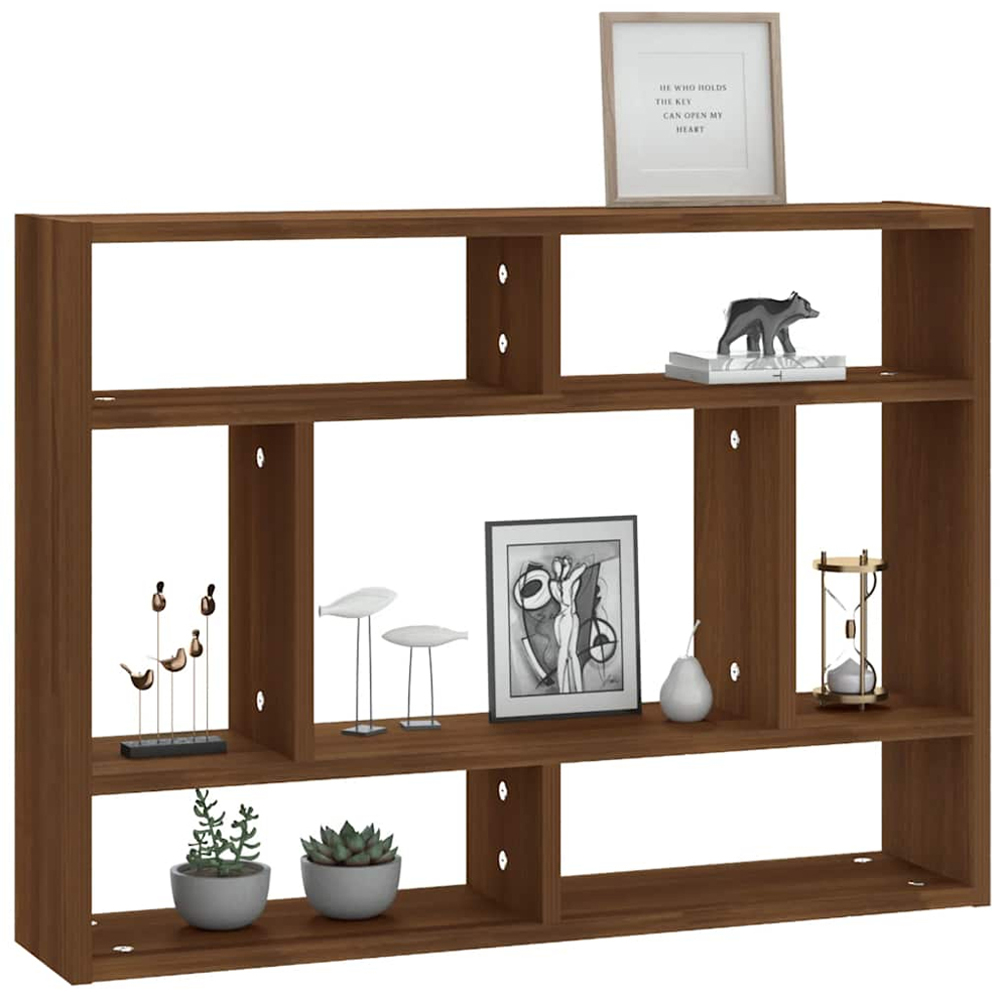 vidaXL 7 Shelf Brown Oak Floating Wall Shelf Image 4
