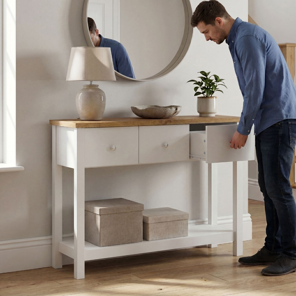 VIDA DESIGNS Arlington 3 Drawer White and Oak Console Table Image 3