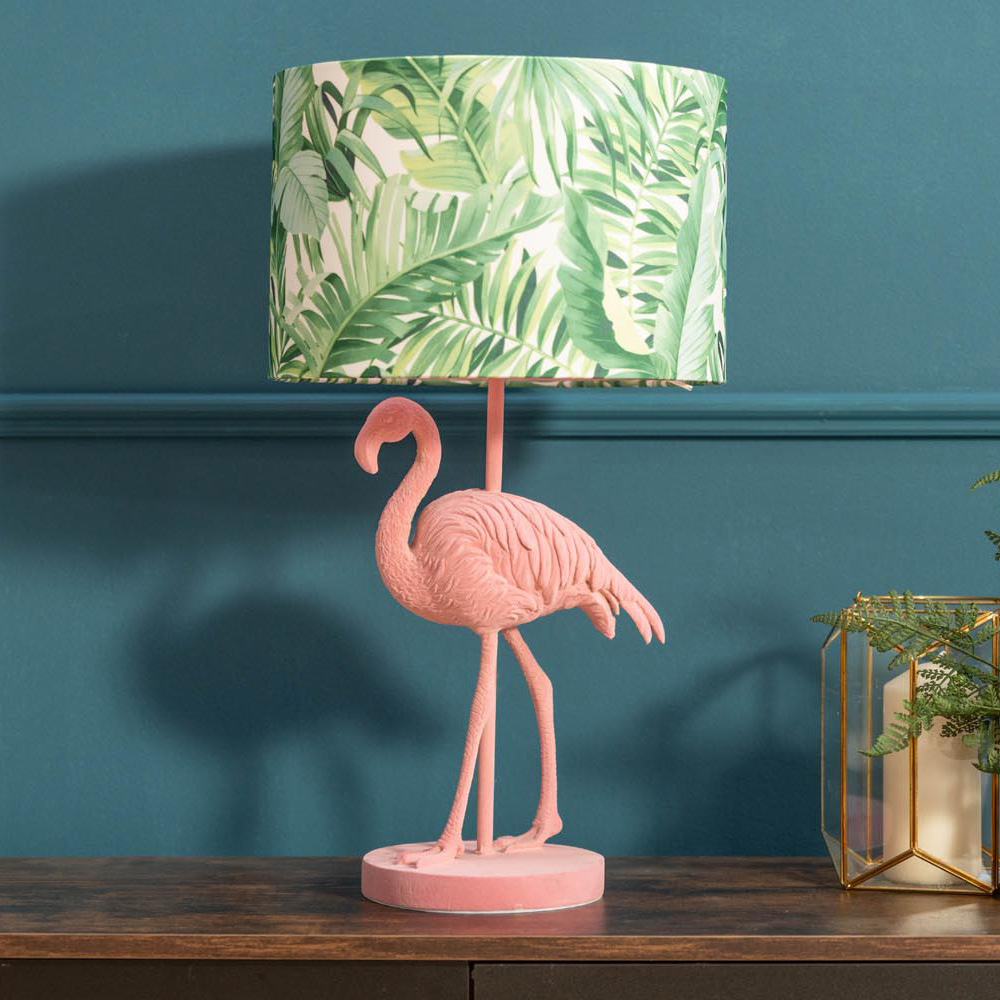 ValueLights Flo Jungle Shade Pink Velvet Flamingo LED Table Lamp Image 3