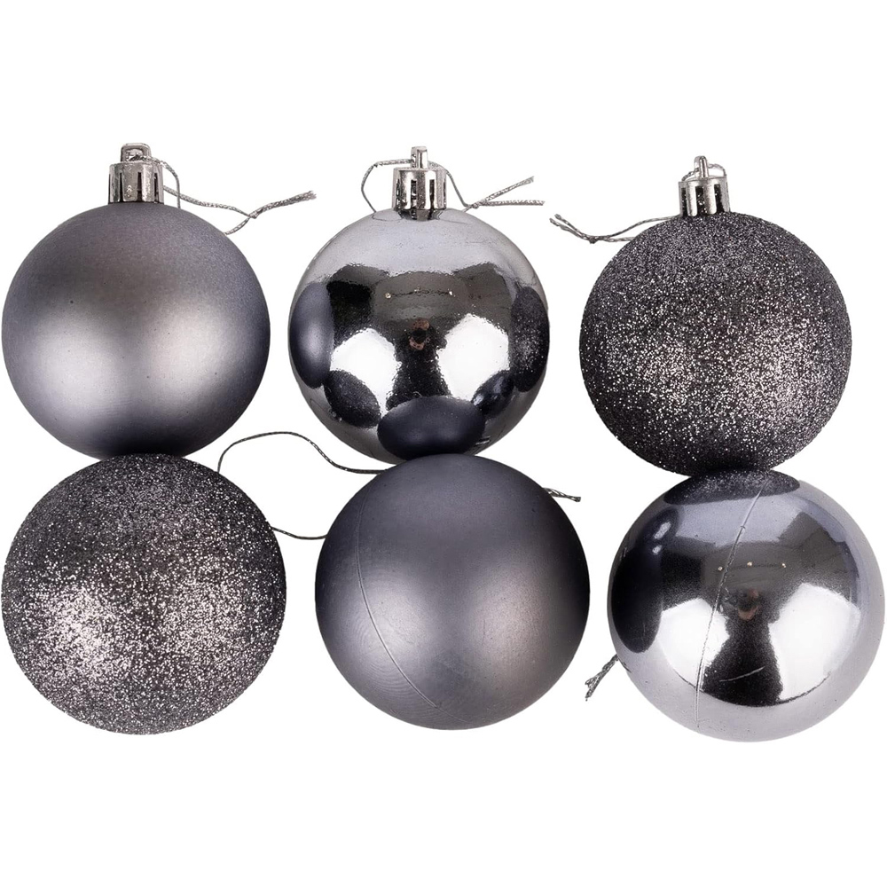 Shatchi 10cm Dark Grey Shatterproof Christmas Baubles 6 Pack Image 1