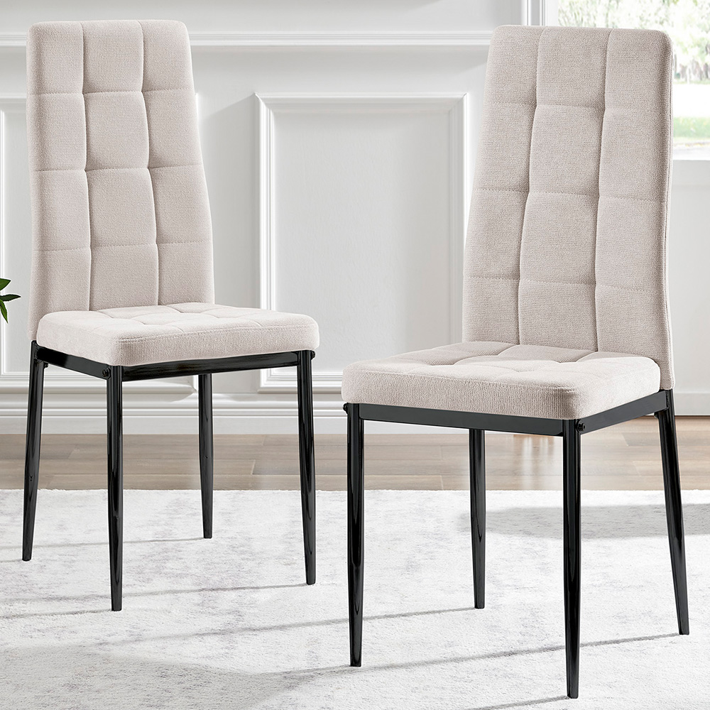 Furniturebox Valentina Set of 2 Cream and Black Textured Weave Dining Chairs Image 1