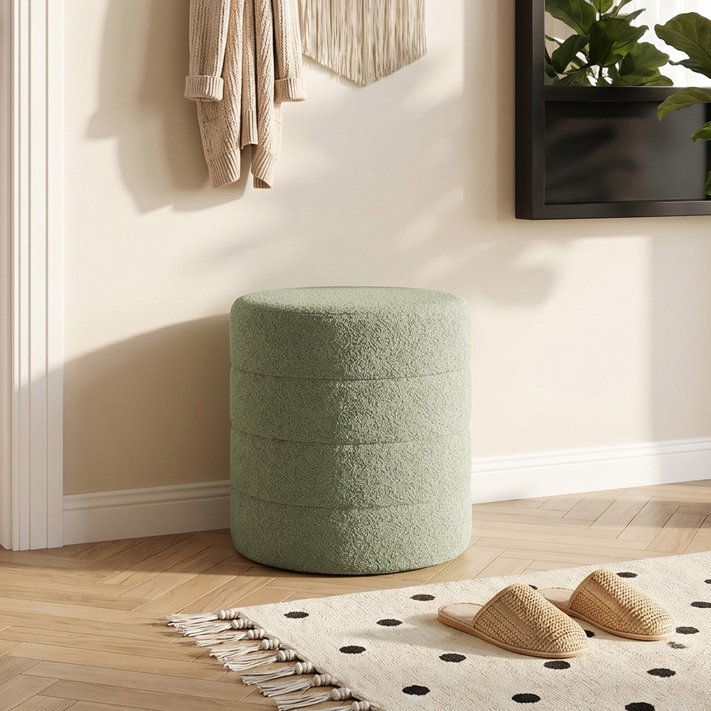 Living and Home Muted Green Teddy Fleece Tub Design Round Footstool Image 7