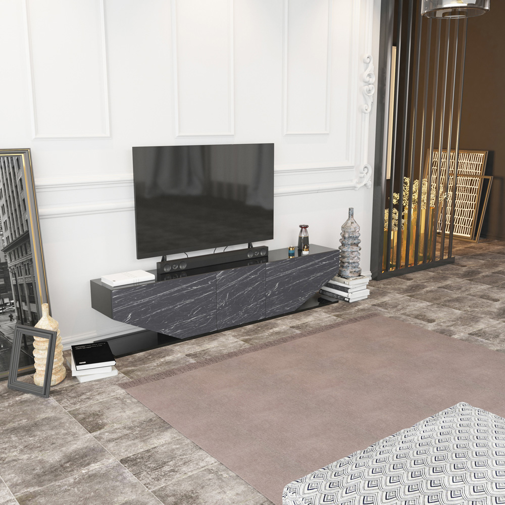 Decorotika Pearl 3 Door 2 Shelf Black and Bendire Modern TV Unit Image 5