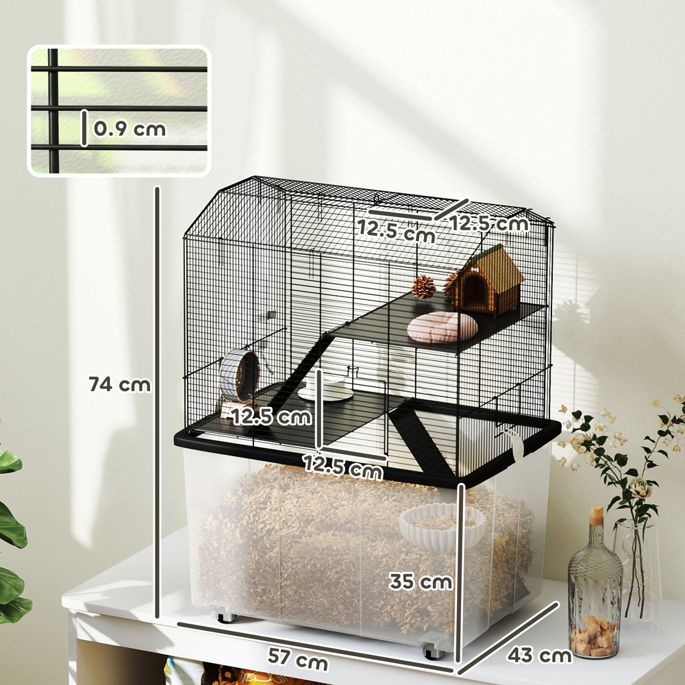 PawHut 3 Tier Hamster Cage with Deep Bottom Image 9