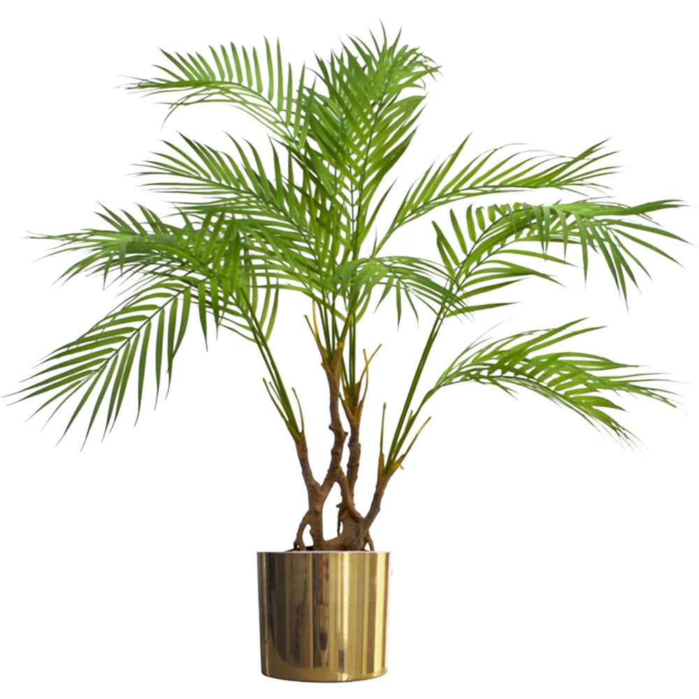 Leaf Twisted Trunk Areca Palm Artificial Plant with Gold Metal Planter 90cm Image 1
