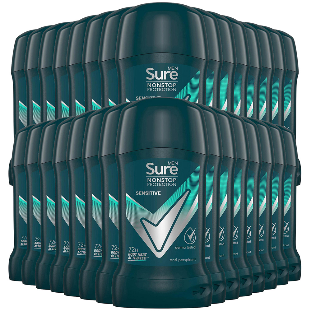 Sure Men Sensitive 72H Nonstop Protection Anti-Perspirant Deodorant Stick 50ml 30 Pack Image 1
