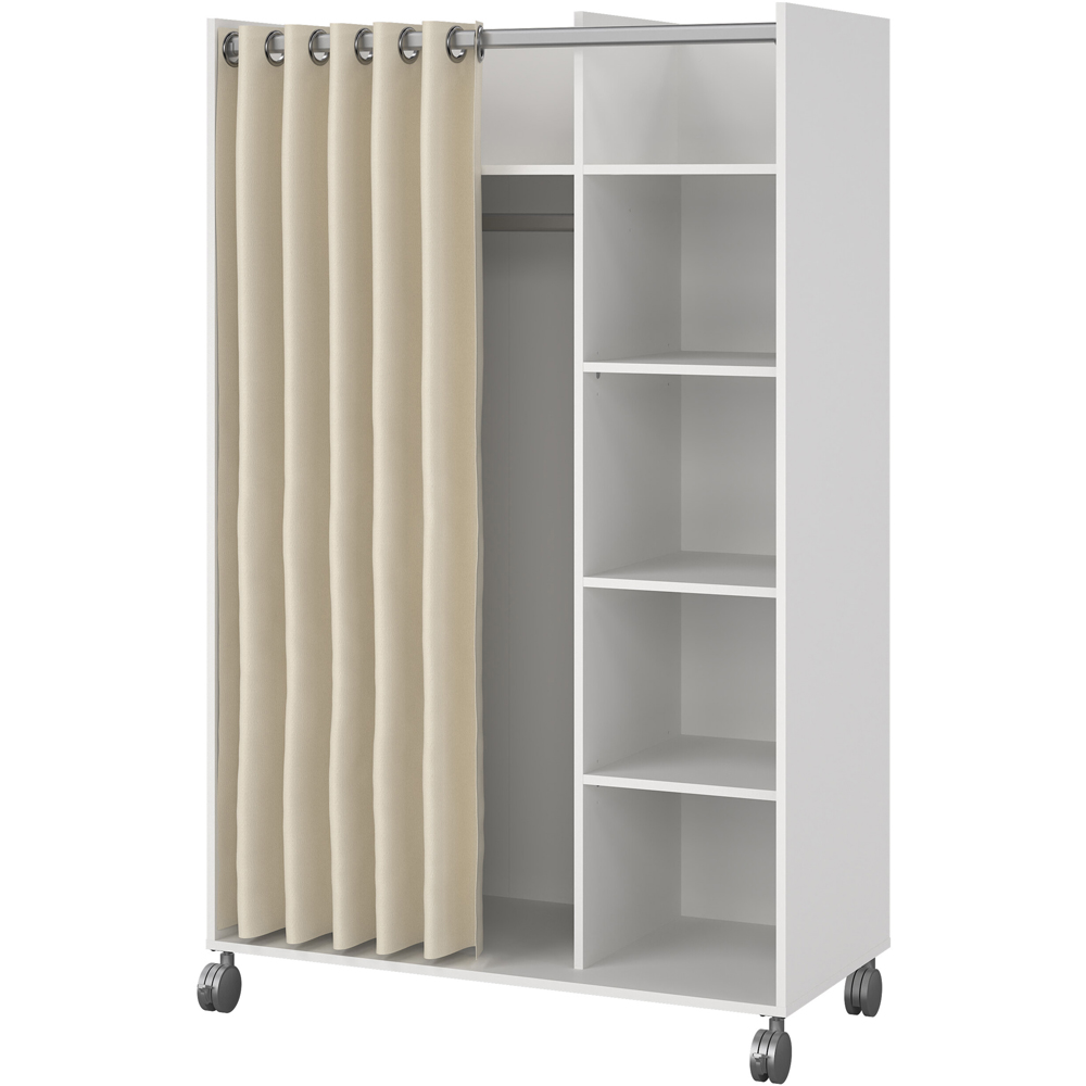 Florence Uppsala 6 Shelf White Open Mobile Wardrobe with Beige Textile Curtain Image 4