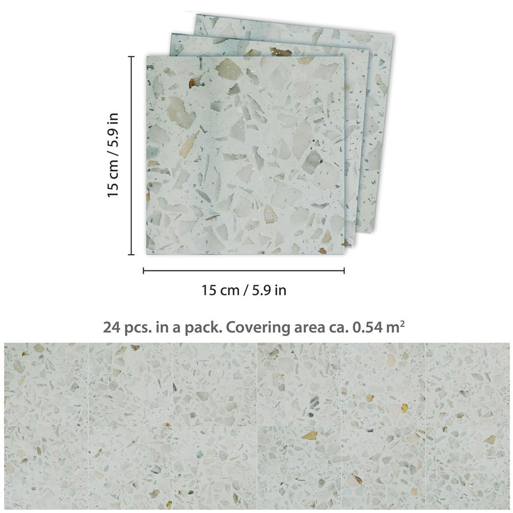 Walplus Terrazzo Metallic Silver Beige Marble Self Adhesive Tile Sticker 24 Pack Image 6