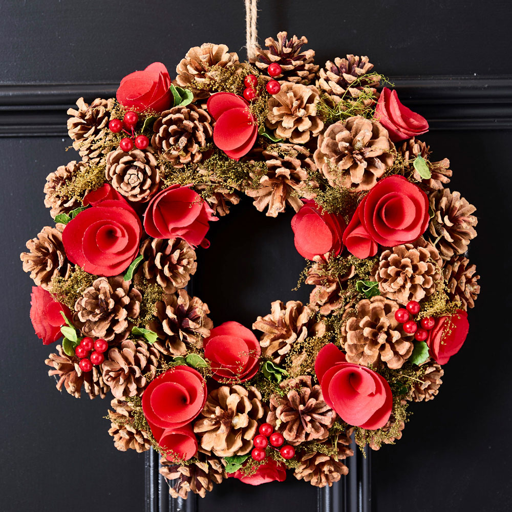 Dibor Winter Christmas Wreath with Red Berries and Roses 36cm Image 2