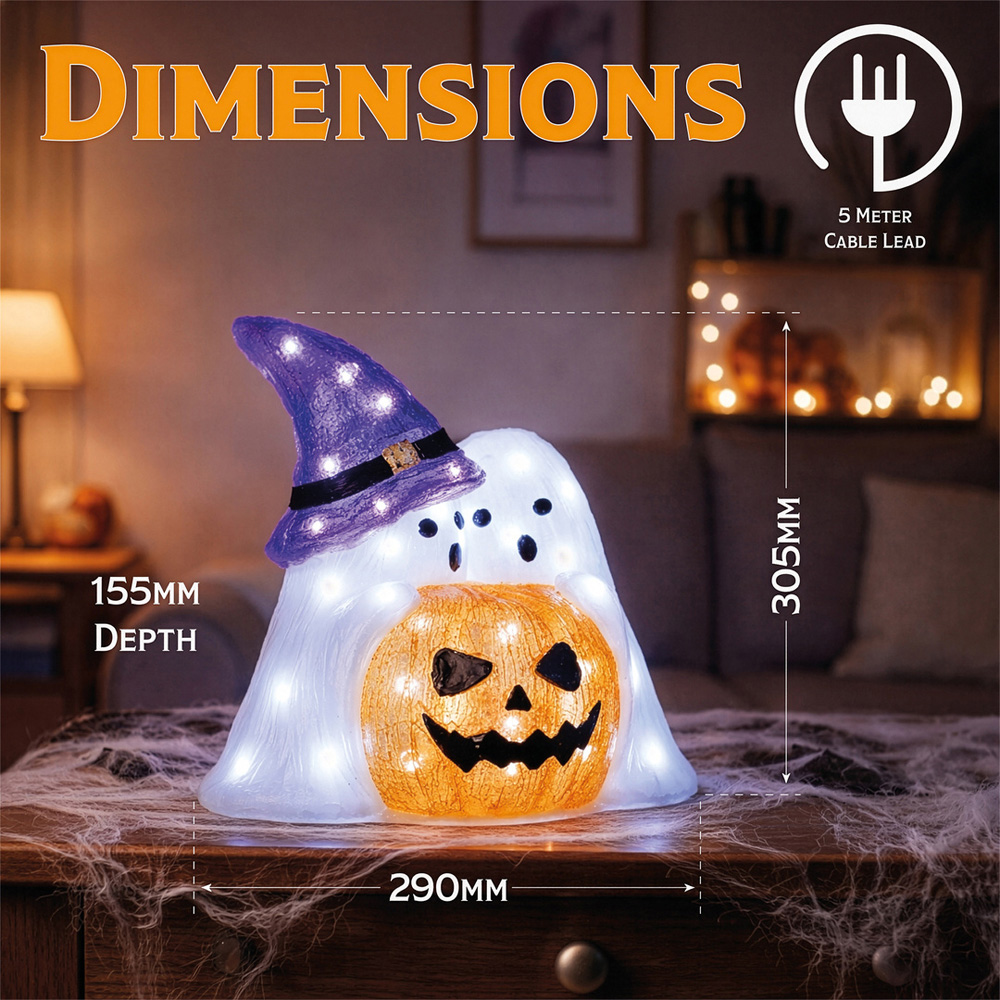 FXLab 50 White LED Pumpkin and Ghost Halloween Decoration 30.5 x 15 x 29.5cm Image 8