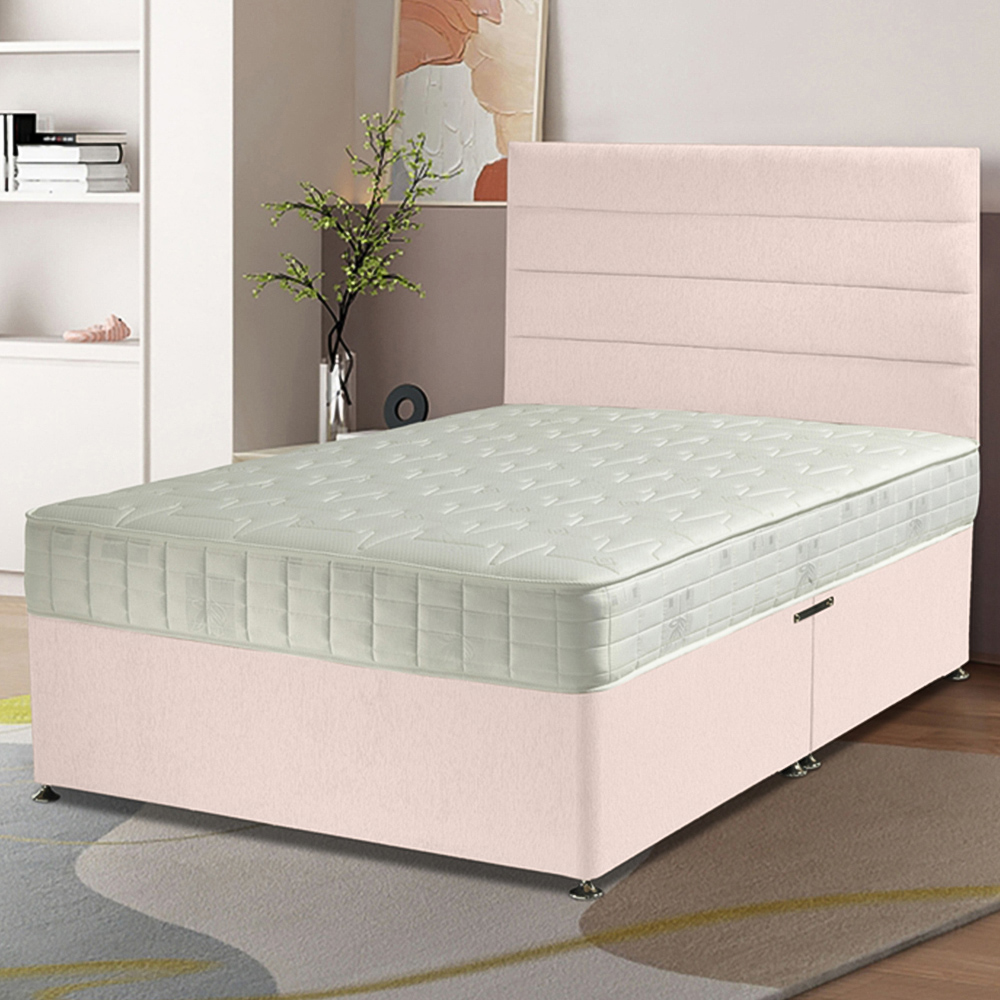 Eleganza Home Dozer King Size Blush Plush Velvet Divan Bed with Lined Headboard Image 1