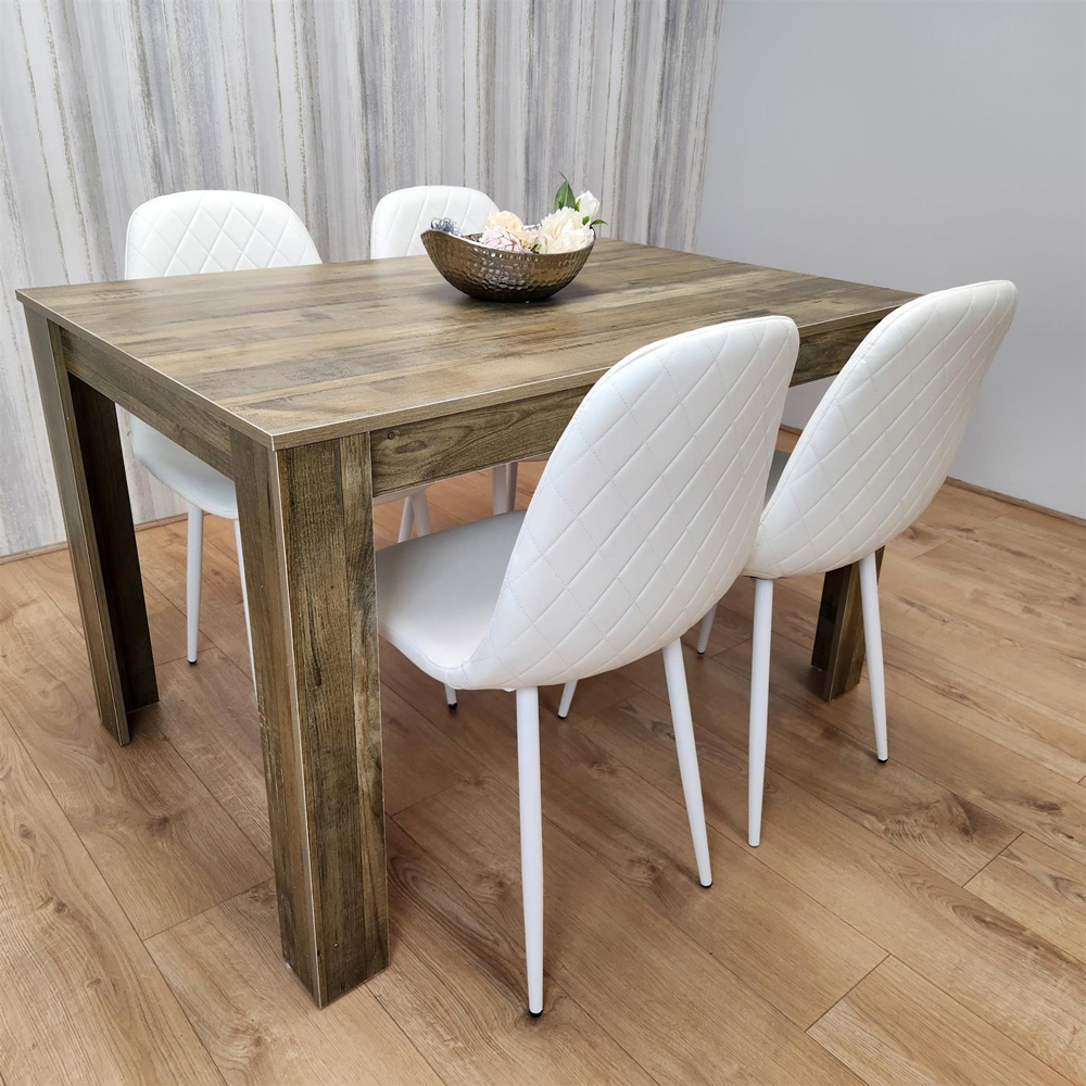 Portland 4 Seater Dining Set Rustic Effect and White Gem Image 6