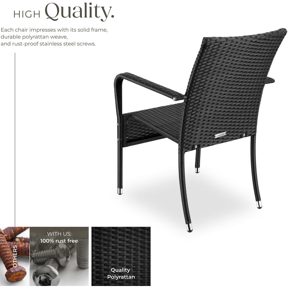 tectake Girona Set of 2 Black Polyrattan Stackable Garden Chair Image 3