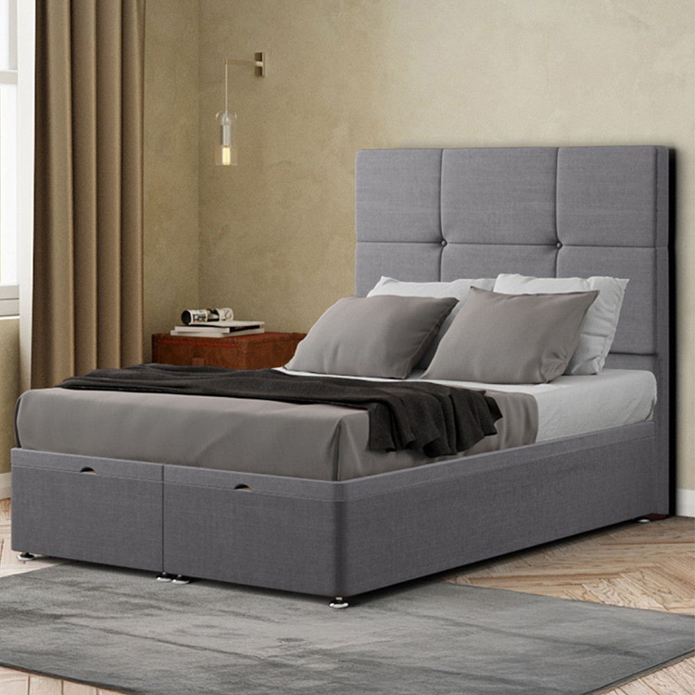 Portland Jacob Double Grey Linen Ottoman Bed with Headboard Image 1