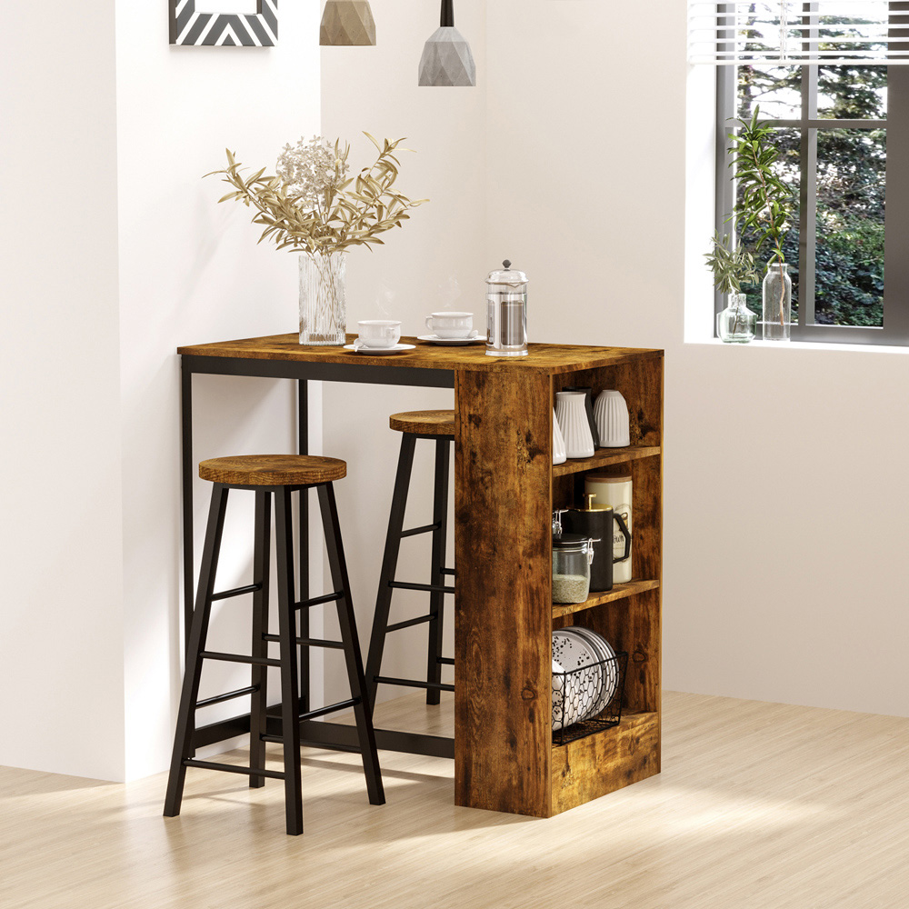 Portland 2 Seater Black and Wood Effect Bar Table with Stools and Storage Shelf Image 4