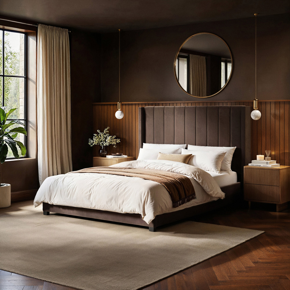Flair Tiggy Double Chocolate Velvet Lift-Up Ottoman Bed with Winged Headboard Image 6