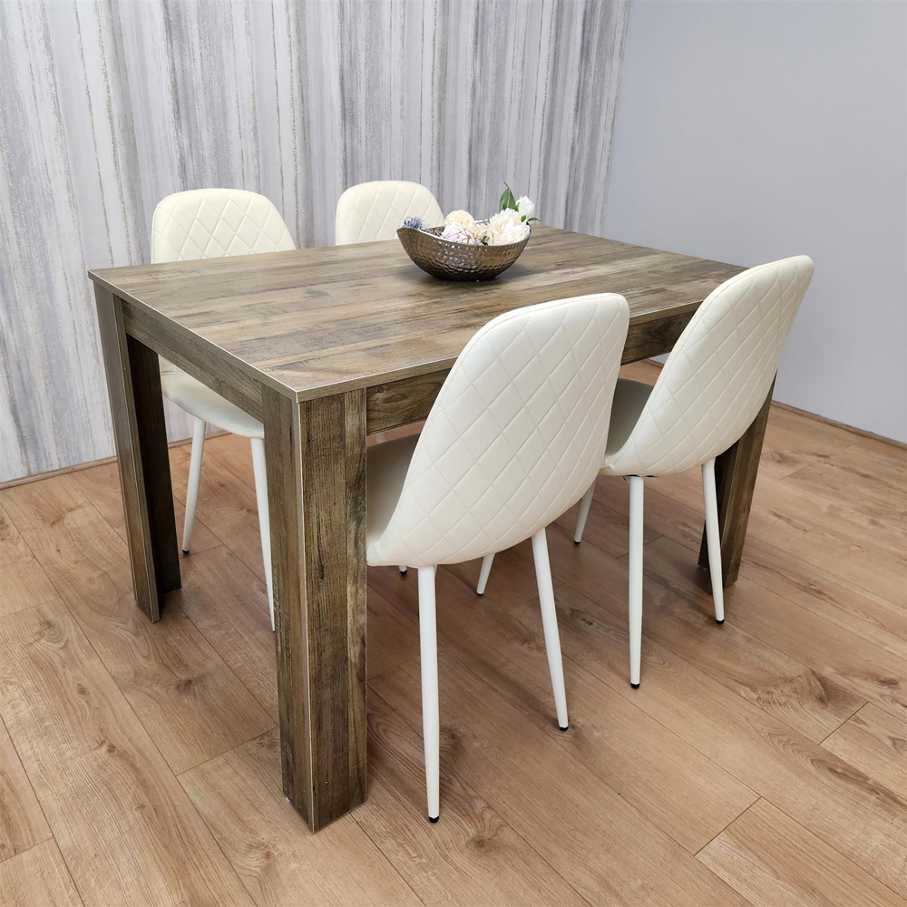 Kosy Koala 4 Seater Faux Leather Gem Pattern Dining Set Rustic Effect and Cream Image 5