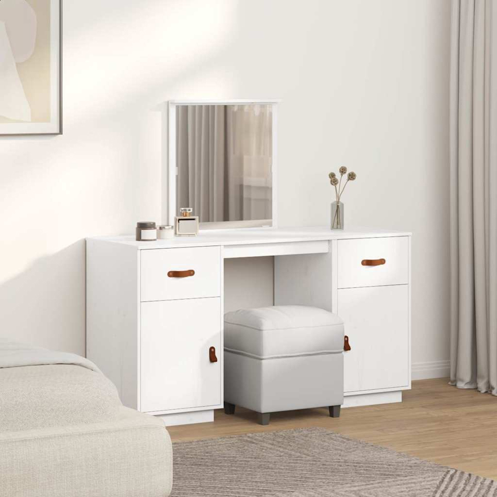 vidaXL 2 Door 2 Drawer White Dressing Table and Stool Set with Mirror Image 9