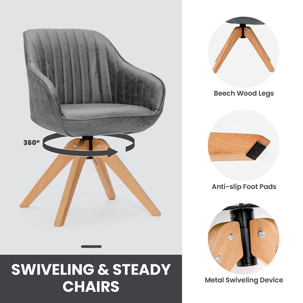 Costway Grey Swivel Accent Chair with Solid Wood Legs Set of 2 Image 3
