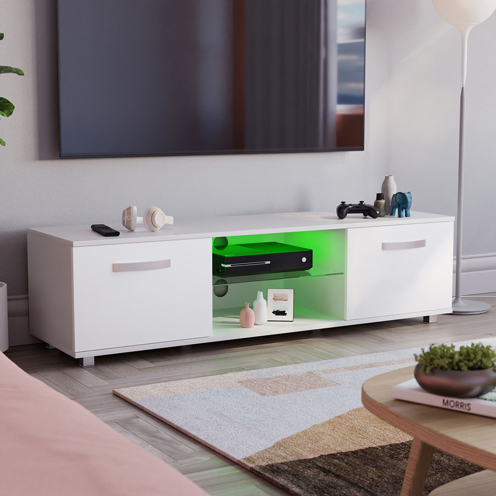 Vida Designs Cosmo 2 Door White TV Unit with LED Image 7