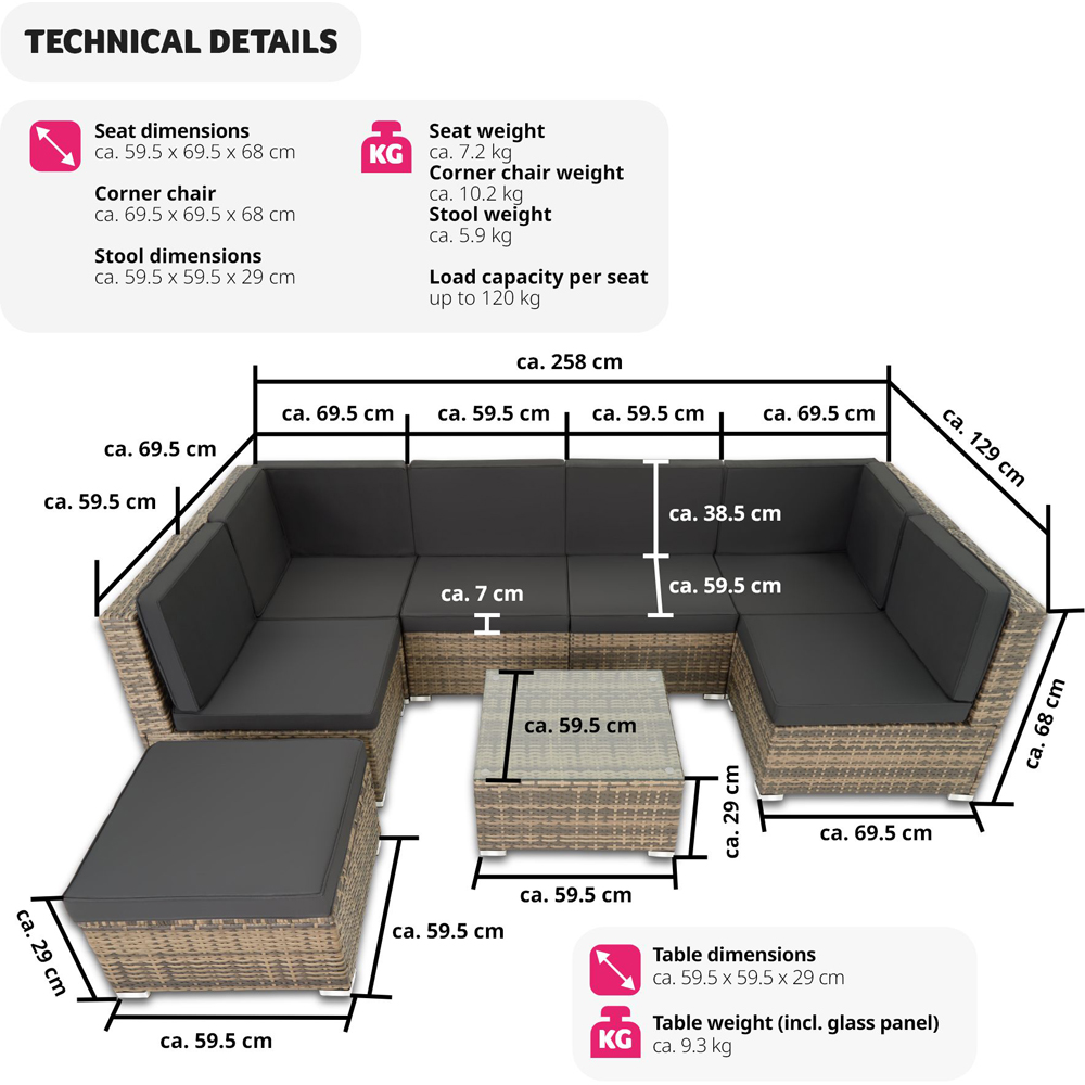 tectake Venice 7 Seater Nature Outdoor Sofa Set Image 9