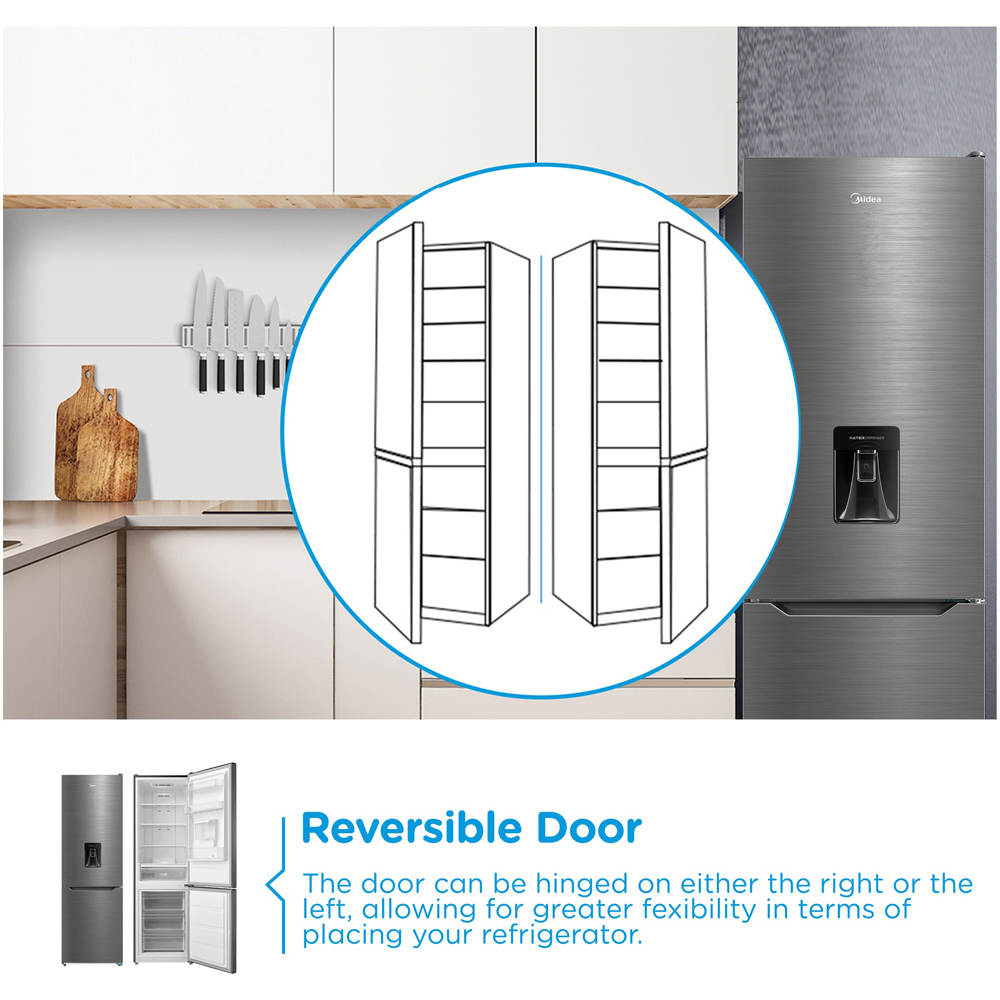 Midea MDRB424FGD46W Inox Total No Frost 308L Combi Fridge Freezer with Non-Plumbed Water Dispenser Image 7