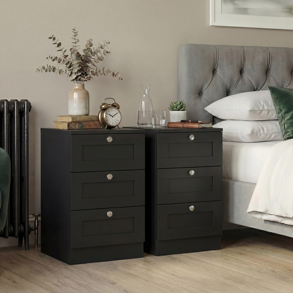 VIDA DESIGNS Altino 3 Drawer Black Shaker-Style Bedside Chest Set of 2 Image 3