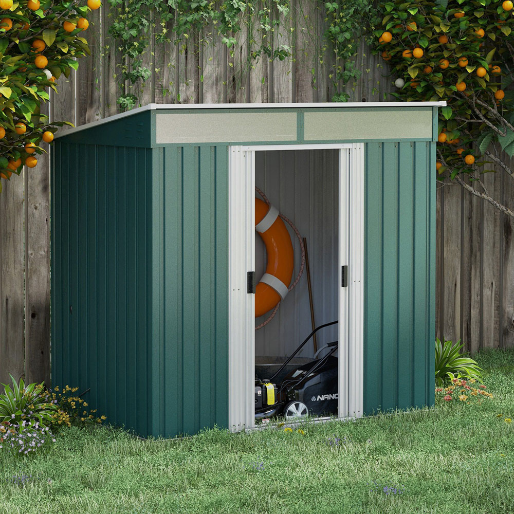 Outsunny 6.5 x 4ft Green Double Door Storage Metal Shed Image 2