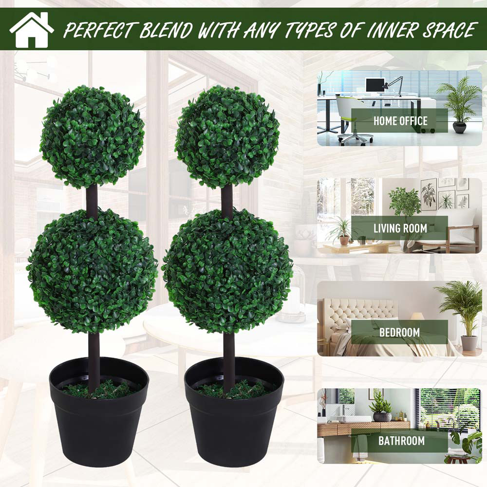 Outsunny Boxwood Ball Tree Artificial Plant In Pot 2.2ft 2 Pack Image 4