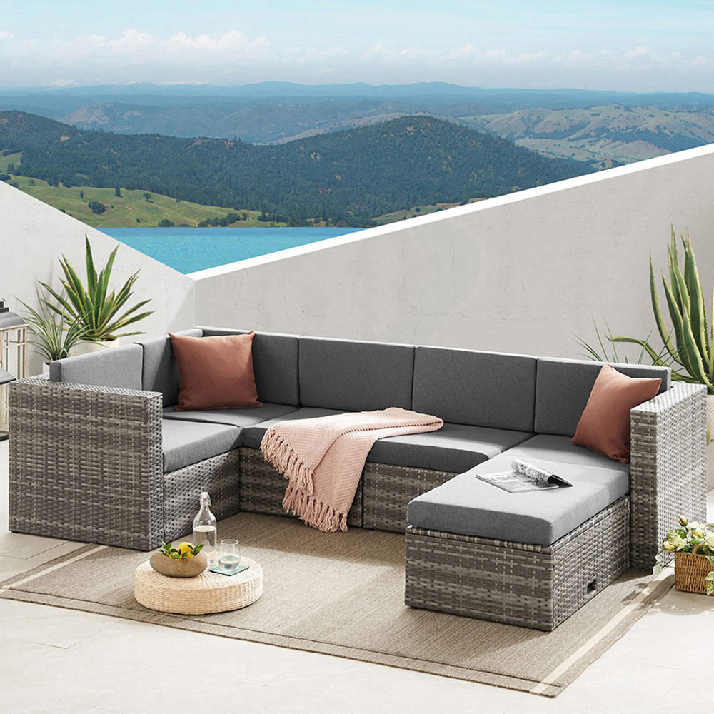 Outdoor Living Tatton Rattan 6 Seater Garden Lounge Set Grey Image 1